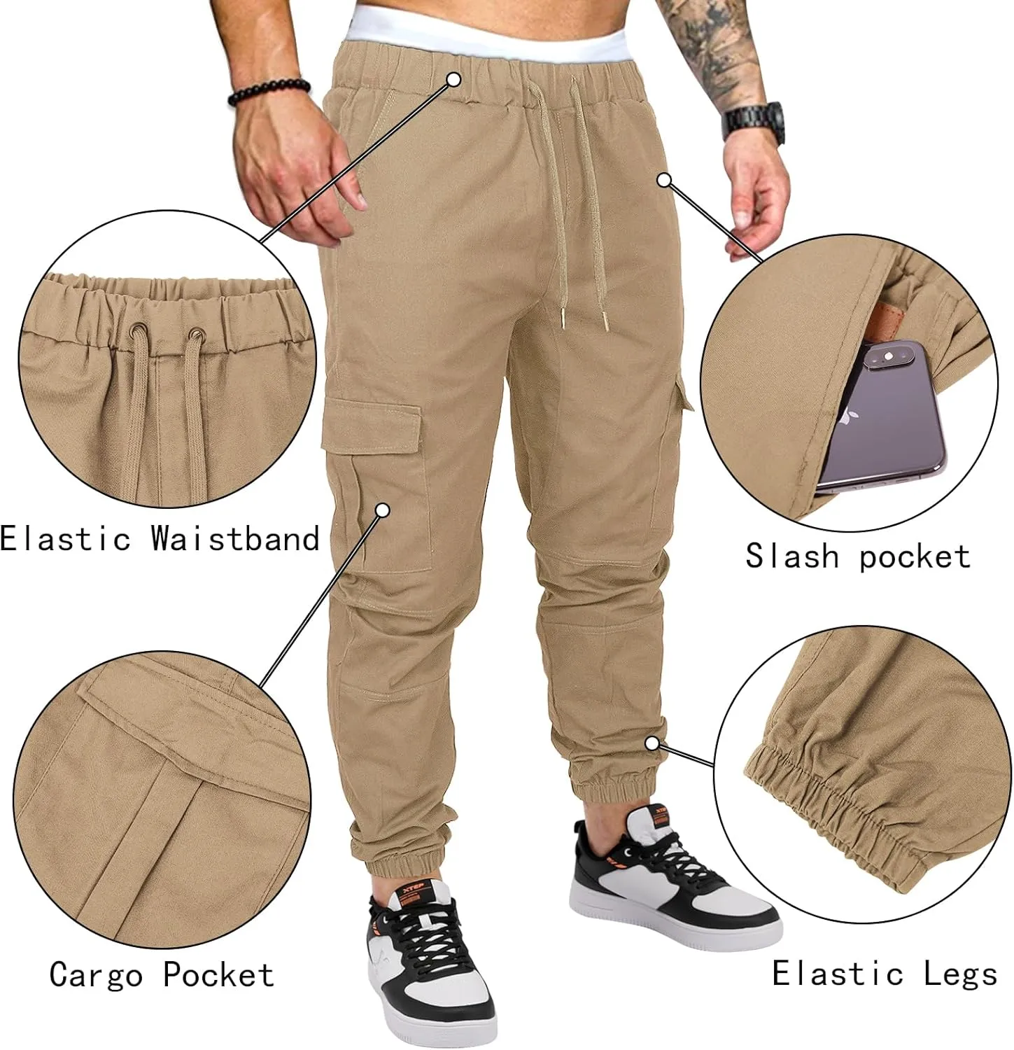 OUTSON Mens Fashion Joggers Sports Pants Casual Cotton Cargo Pants Gym Sweatpants Trousers Mens Long Pant