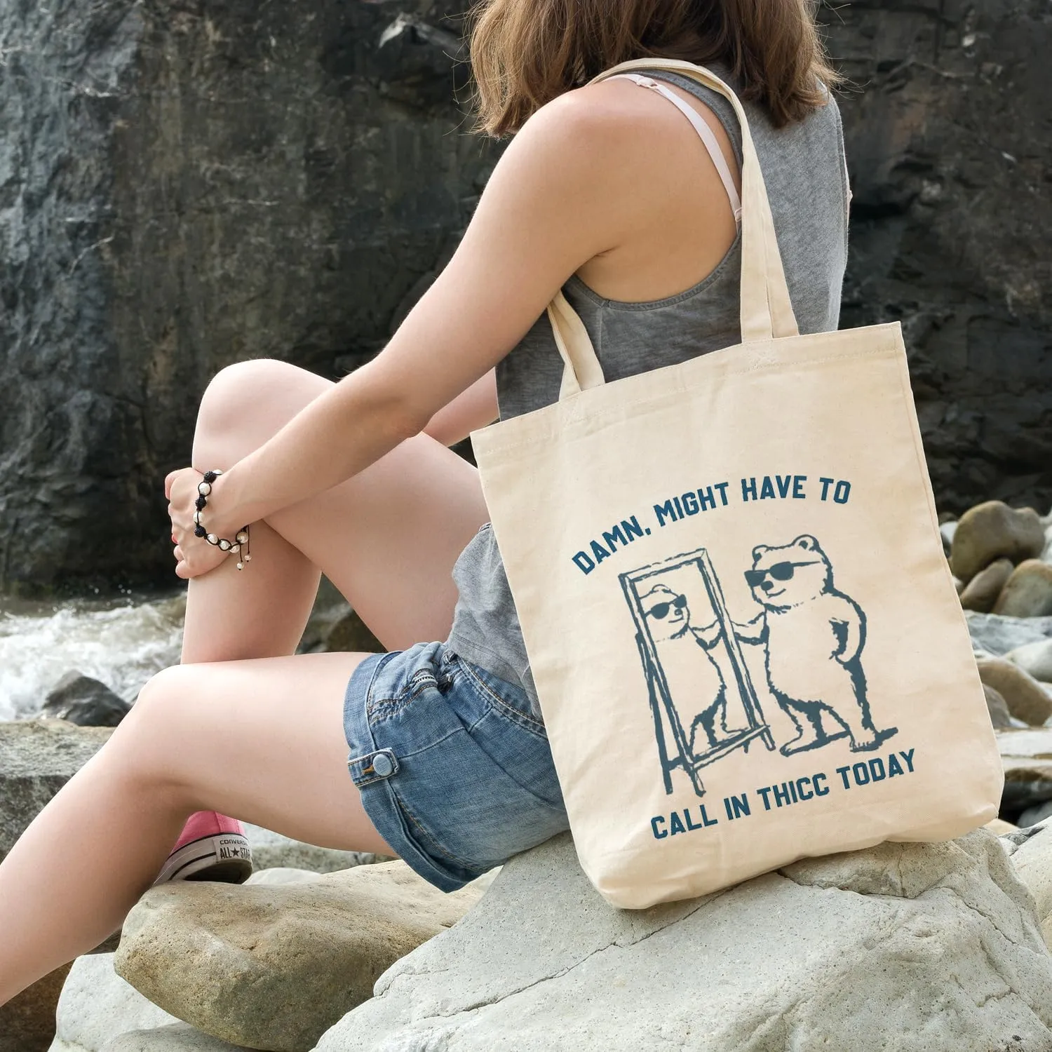 OUZ Stylish Reusable Canvas Tote Bag for Women, Lightweight & Durable Shoulder Bag for Shopping, Work, Gym, Beach, Travel