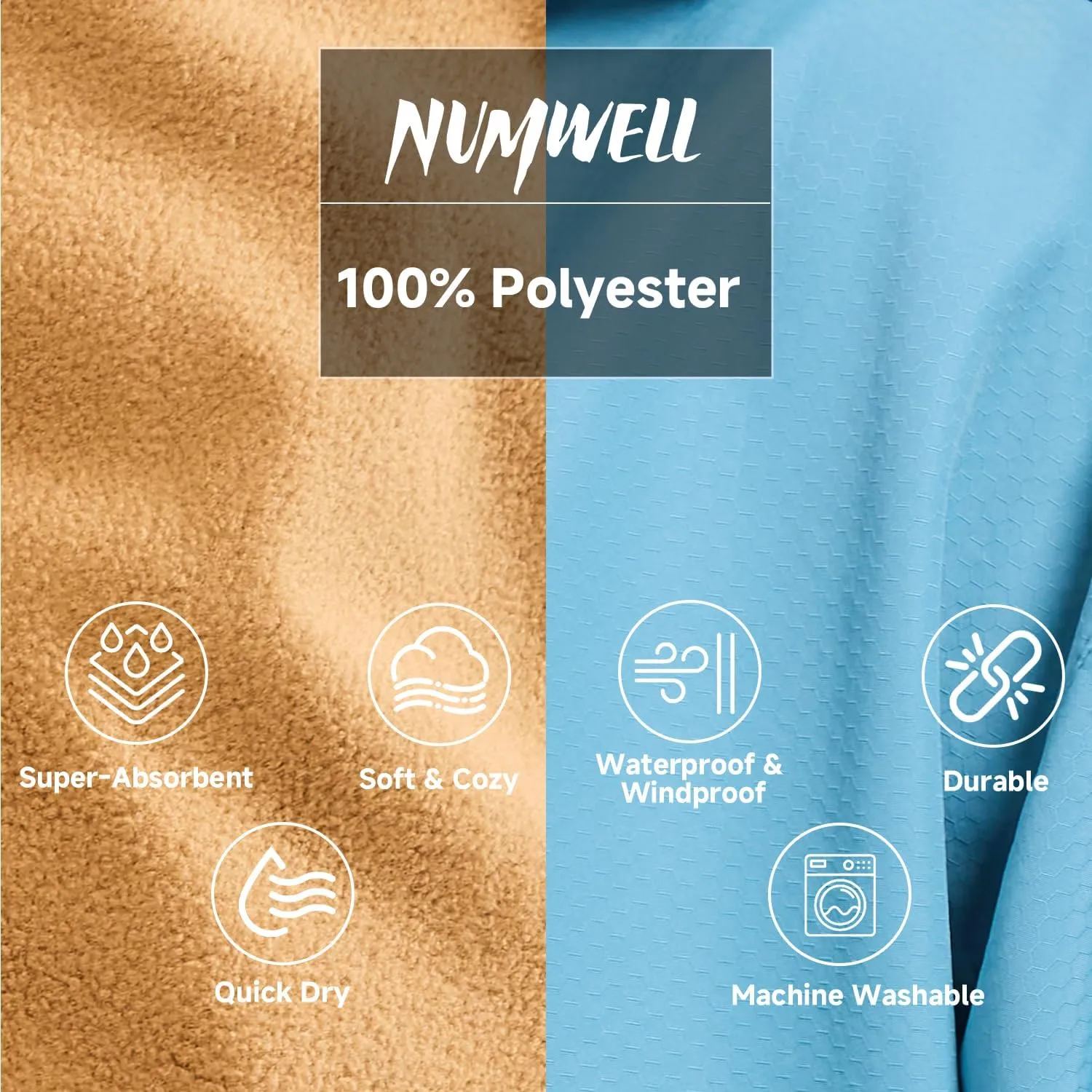 Oversized Waterproof Swim Parka, Half Sleeve Unisex Changing Coat With Hood, Fleece Lined Surf Poncho For Beach, Pool