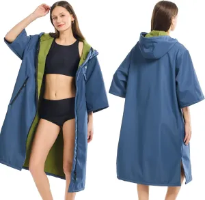 Oversized Waterproof Swim Parka, Half Sleeve Unisex Changing Coat With Hood, Fleece Lined Surf Poncho For Beach, Pool