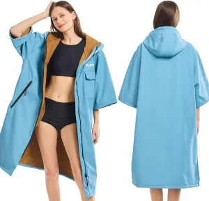 Oversized Waterproof Swim Parka, Half Sleeve Unisex Changing Coat With Hood, Fleece Lined Surf Poncho For Beach, Pool