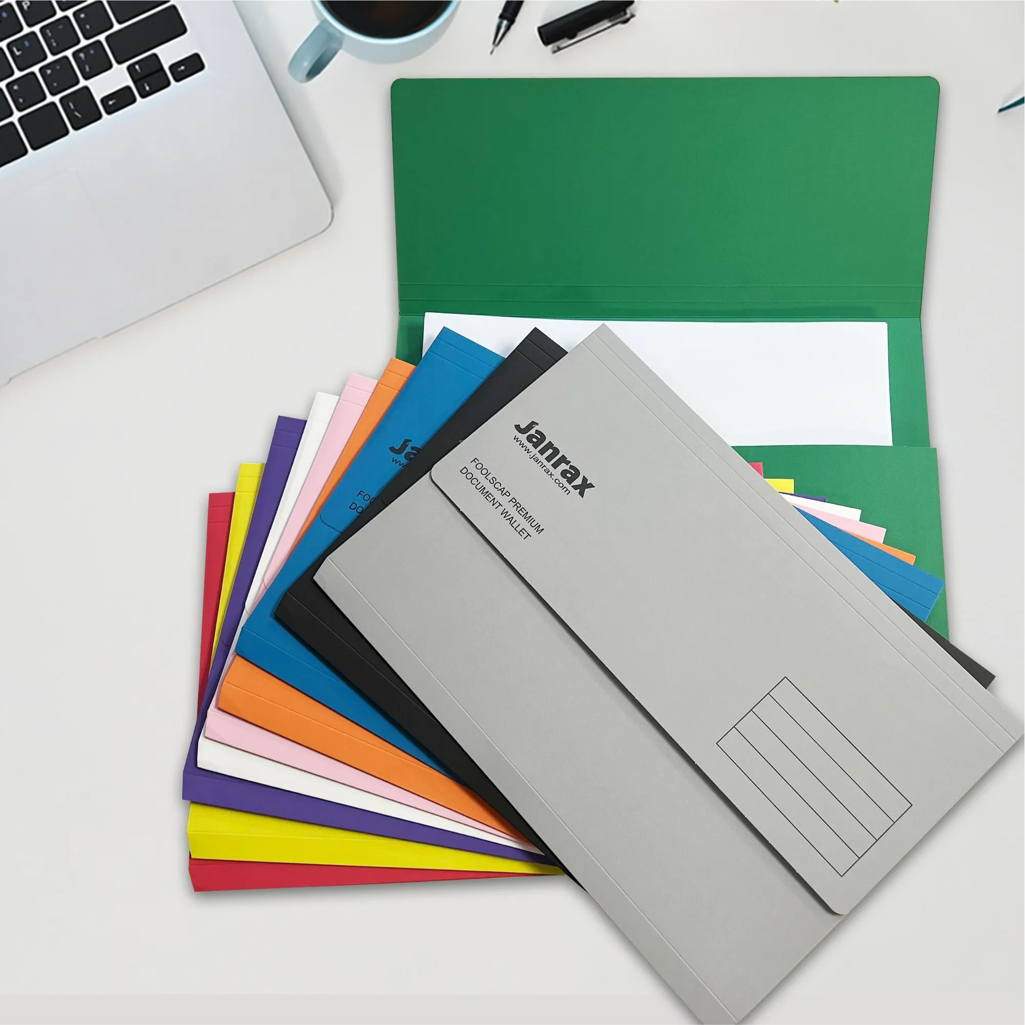 Pack of 50 Assorted Coloured Card Premium Foolscap Document Wallets