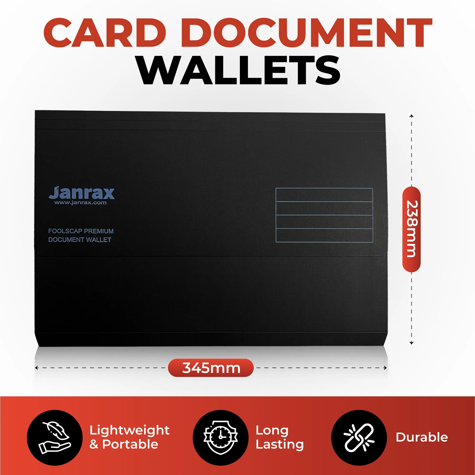 Pack of 50 Assorted Coloured Card Premium Foolscap Document Wallets