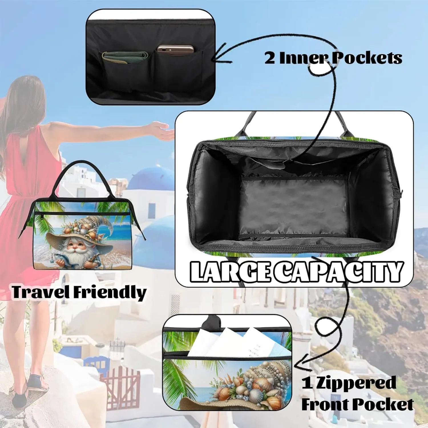 Palm Leaf Beach Shell Travel Duffel Bag Gym Tote Bag for Women Men Waterproof Weekend Overnight Bag Carry On Tote Luggage with Pocket Personal Item Bags Sports Bag fit Travel Sports Gym Yoga