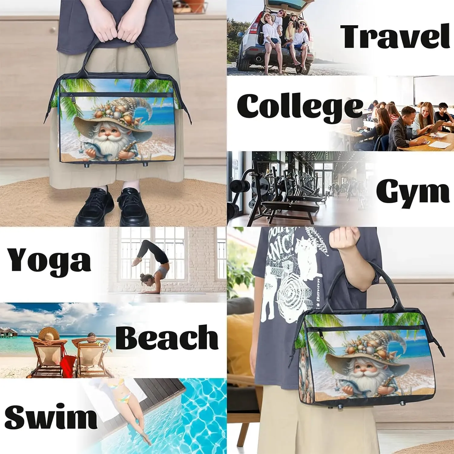 Palm Leaf Beach Shell Travel Duffel Bag Gym Tote Bag for Women Men Waterproof Weekend Overnight Bag Carry On Tote Luggage with Pocket Personal Item Bags Sports Bag fit Travel Sports Gym Yoga