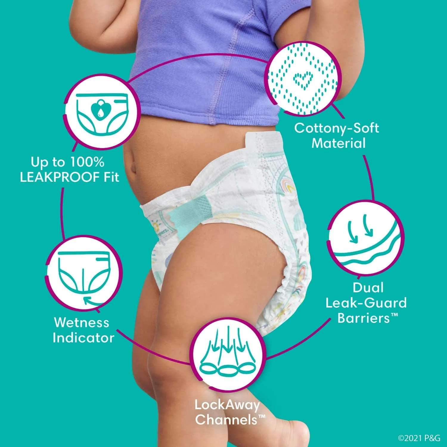 Pampers Pull On Cruisers 360° Fit Disposable Baby Diapers Size 7, 2 Months Supply (2 x 88 Count) with Sensitive Water Based Baby Wipes 12X Multi Pack Pop-Top and Refill (1008 Count)
