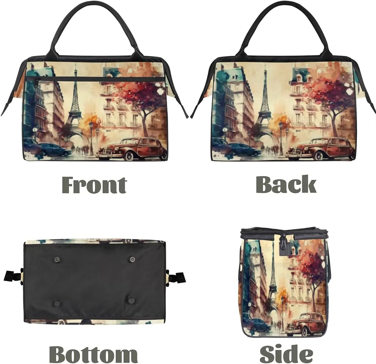 Paris Vintage Style Travel Duffle Bag, Waterproof Duffel Bag Weekender Overnight Carry On Bag Lightweight Sport Gym Bag for Men Women