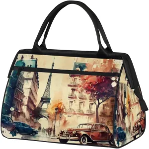 Paris Vintage Style Travel Duffle Bag, Waterproof Duffel Bag Weekender Overnight Carry On Bag Lightweight Sport Gym Bag for Men Women
