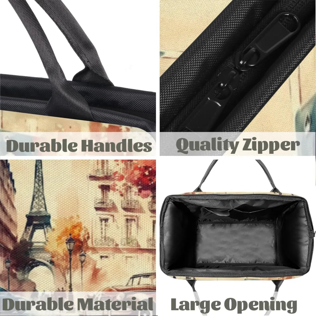 Paris Vintage Style Travel Duffle Bag, Waterproof Duffel Bag Weekender Overnight Carry On Bag Lightweight Sport Gym Bag for Men Women