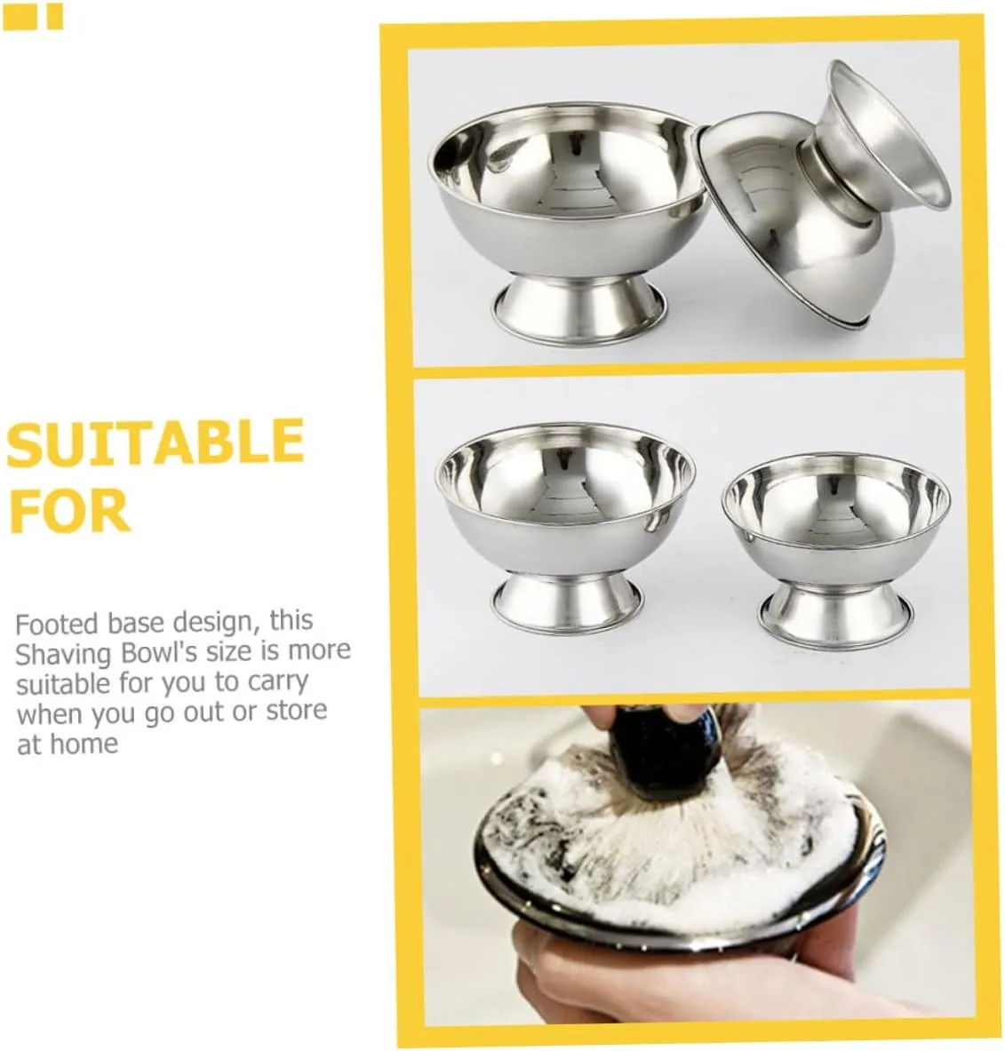 PartyKindom 4pcs Stainless Steel Shaving Bowl Foot Large Capacity Shaving Cream Bowl for Men