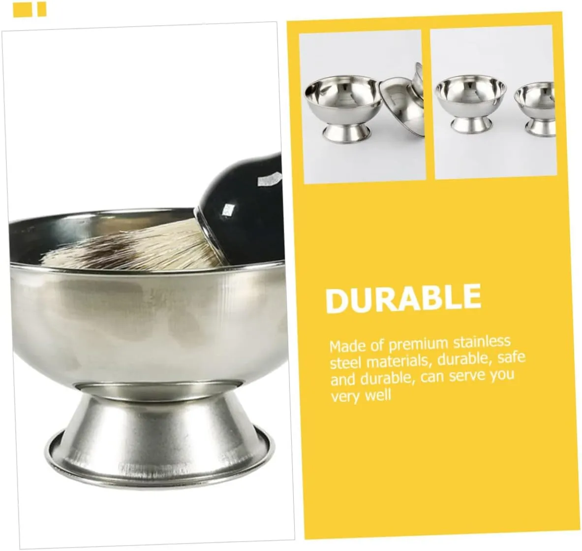 PartyKindom 4pcs Stainless Steel Shaving Bowl Foot Large Capacity Shaving Cream Bowl for Men