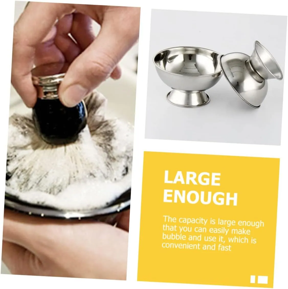 PartyKindom 4pcs Stainless Steel Shaving Bowl Foot Large Capacity Shaving Cream Bowl for Men