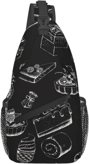 Pastries On Chalkboard print Crossbody bag, stylish unisex outdoor bag, multi-functional fashion accessories