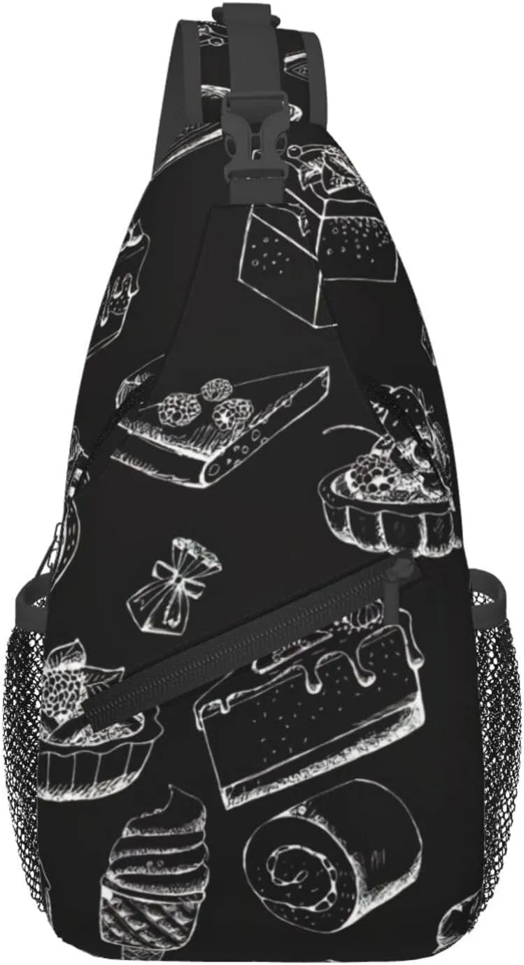 Pastries On Chalkboard print Crossbody bag, stylish unisex outdoor bag, multi-functional fashion accessories