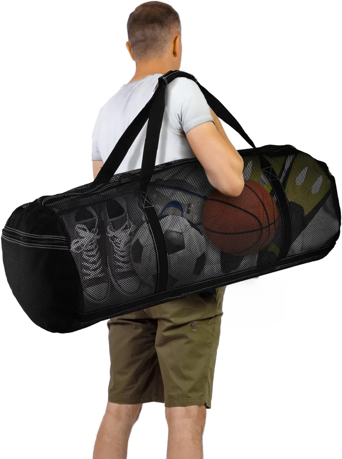 Peohud Mesh Dive Bag, Extra Large Scuba Gear Bag, Foldable Mesh Duffle Beach Tote Bag with Zipper and Pockets for Snorkeling, Spearfishing, Freediving, Swimming, Travel, Gym, Sports