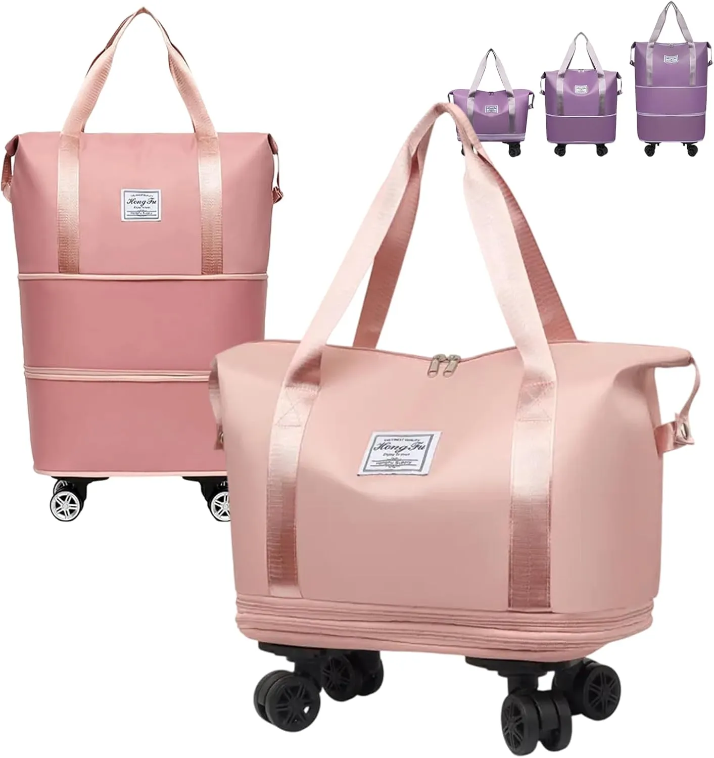Pepepo Travel Bag with Wheels, 2025 New Large Capacity Duffle Bag Universal Wheel Removable Foldable Suitcase (Pink)