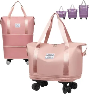 Pepepo Travel Bag with Wheels, 2025 New Large Capacity Duffle Bag Universal Wheel Removable Foldable Suitcase (Pink)