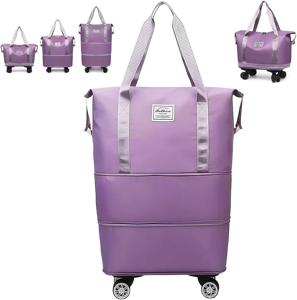 Pepepo Travel Bag With Wheels, 2025 New Large Capacity Travel Bag - Universal Wheel Removable, Large Capacity Wide-Open (LIGHT PURPLE)