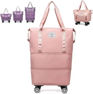 Pepepo Travel Bag With Wheels, 2025 New Large Capacity Travel Bag - Universal Wheel Removable, Large Capacity Wide-Open (PINK)