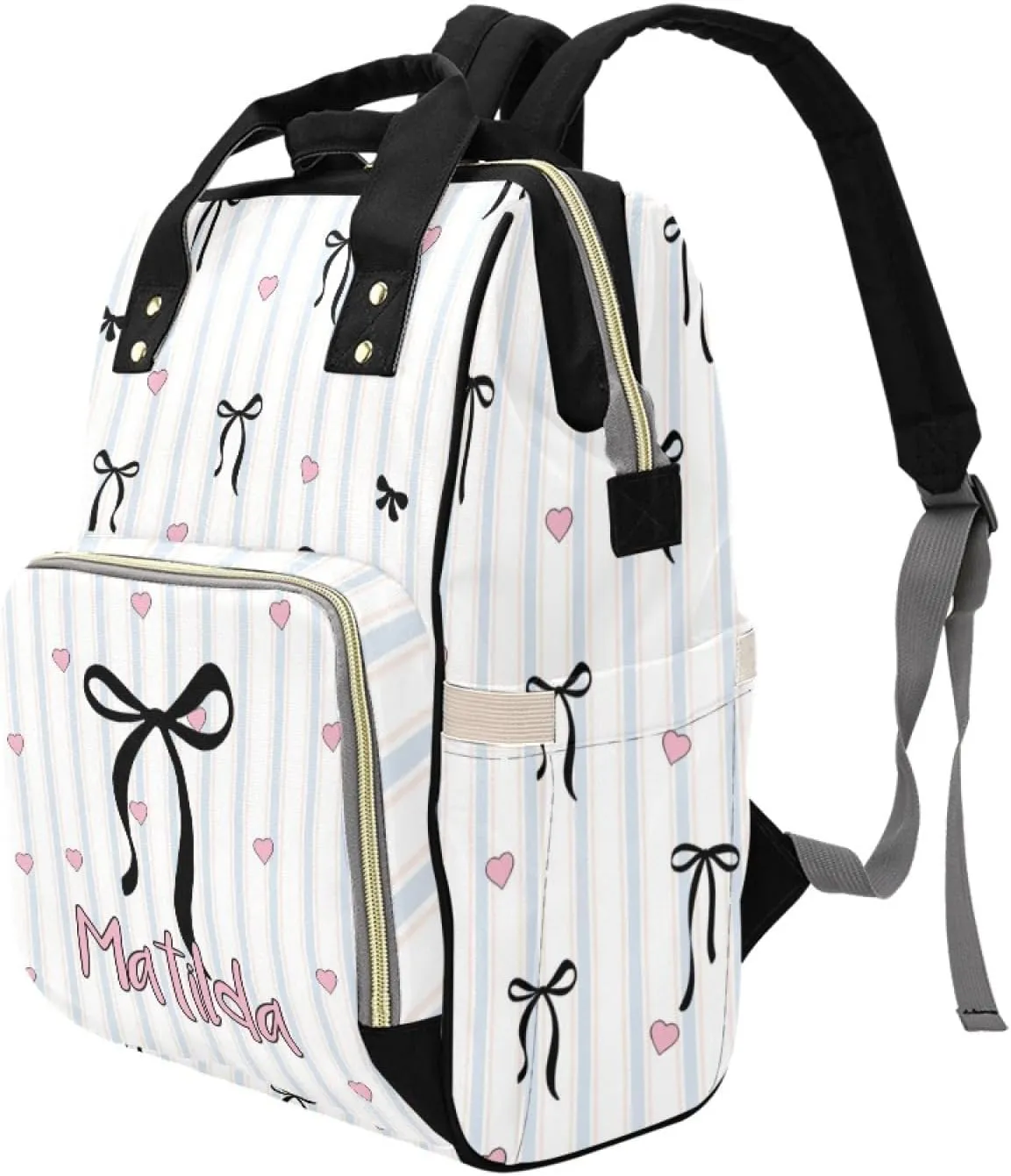 Personalized Baby Diaper Bag Backpack for Women, Custom Name Nursing Mommy Daypack, Diaper Bag for Girls Boys, New Mom Gifts (Bow Black)