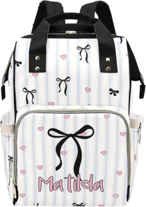 Personalized Baby Diaper Bag Backpack for Women, Custom Name Nursing Mommy Daypack, Diaper Bag for Girls Boys, New Mom Gifts (Bow Black)