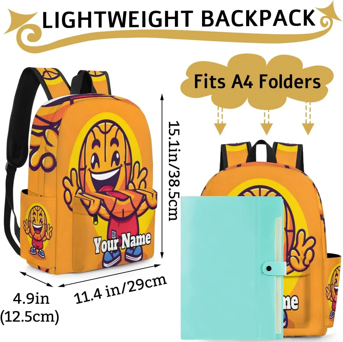 Personalized Basketball Preschool Toddler Backpack for Boys Girls Custom Kids Name Small Bookbags Kindergarten Elementary Backpack, Cartoon Basketball