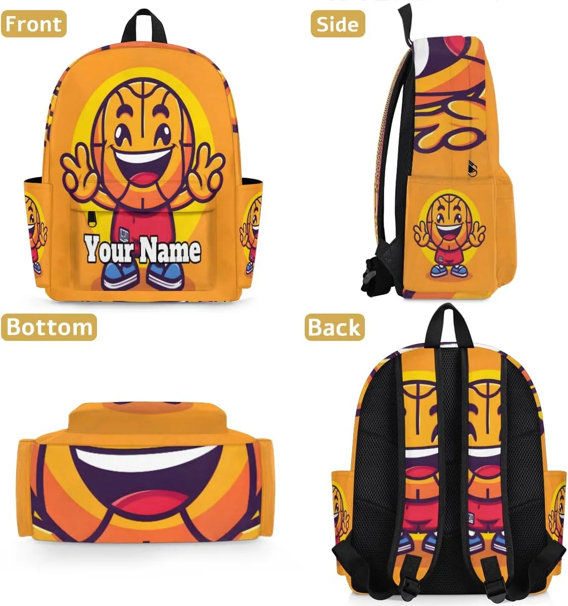 Personalized Basketball Preschool Toddler Backpack for Boys Girls Custom Kids Name Small Bookbags Kindergarten Elementary Backpack, Cartoon Basketball