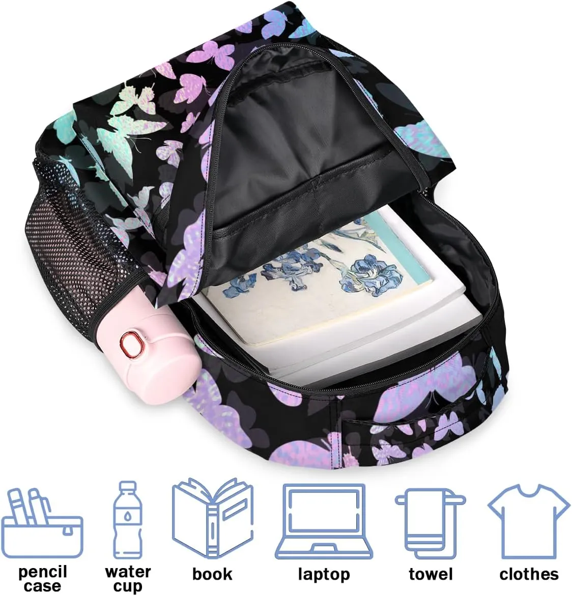 Personalized Butterfly Backpack with Name Custom Shoulder Bags for Women Men Waterproof Travel Casual Daypack Laptop Bag Gifts 16in, Gradient Blue Purple