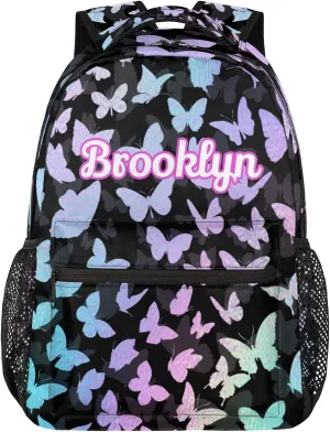 Personalized Butterfly Backpack with Name Custom Shoulder Bags for Women Men Waterproof Travel Casual Daypack Laptop Bag Gifts 16in, Gradient Blue Purple