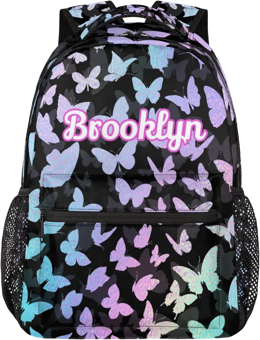Personalized Butterfly Backpack with Name Custom Shoulder Bags for Women Men Waterproof Travel Casual Daypack Laptop Bag Gifts 16in, Gradient Blue Purple