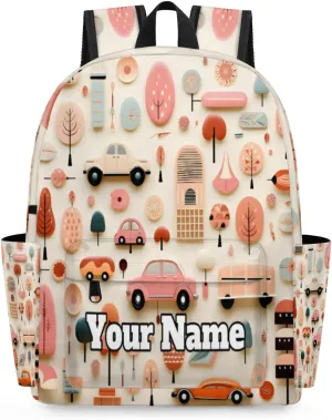 Personalized Cartoon Car Preschool Toddler Backpack for Boys Girls Custom Kids Name Small Bookbags Kindergarten Elementary Backpack, Cars