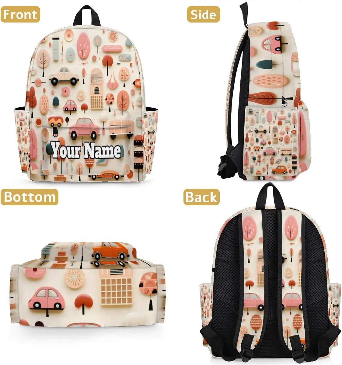 Personalized Cartoon Car Preschool Toddler Backpack for Boys Girls Custom Kids Name Small Bookbags Kindergarten Elementary Backpack, Cars