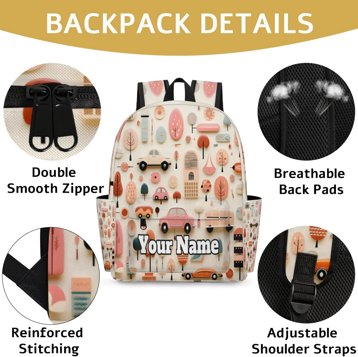 Personalized Cartoon Car Preschool Toddler Backpack for Boys Girls Custom Kids Name Small Bookbags Kindergarten Elementary Backpack, Cars
