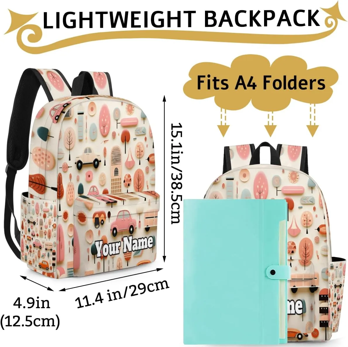 Personalized Cartoon Car Preschool Toddler Backpack for Boys Girls Custom Kids Name Small Bookbags Kindergarten Elementary Backpack, Cars
