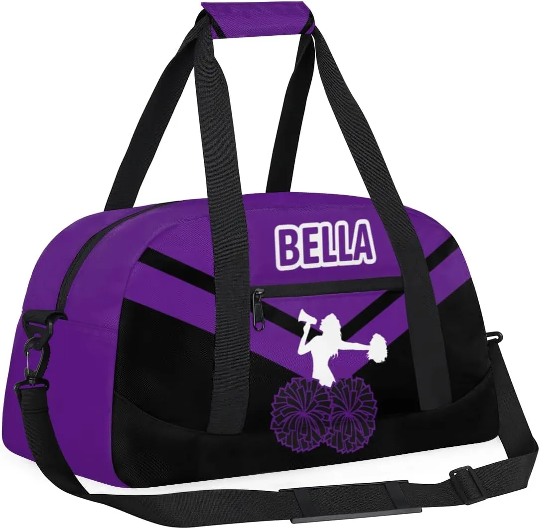 Personalized Cheer Bag Sport Duffel Bag for Girl, Custom Kids Gym Bag, Customize Travel Duffle Bag with Name, Overnight Weekender Bags,Purple Black, Cheerleading Gifts