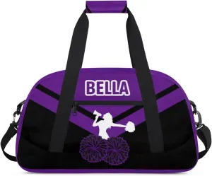 Personalized Cheer Bag Sport Duffel Bag for Girl, Custom Kids Gym Bag, Customize Travel Duffle Bag with Name, Overnight Weekender Bags,Purple Black, Cheerleading Gifts