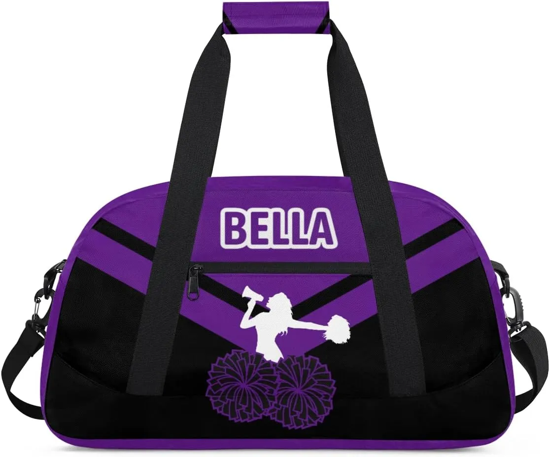 Personalized Cheer Bag Sport Duffel Bag for Girl, Custom Kids Gym Bag, Customize Travel Duffle Bag with Name, Overnight Weekender Bags,Purple Black, Cheerleading Gifts