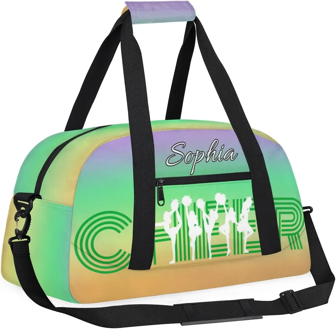 Personalized Cheer Bag with Name Custom Cheerleader Bags Cheer Dance Bag Customize Cheer Duffel Bag Overnight Weekender Bag, Green Yellow
