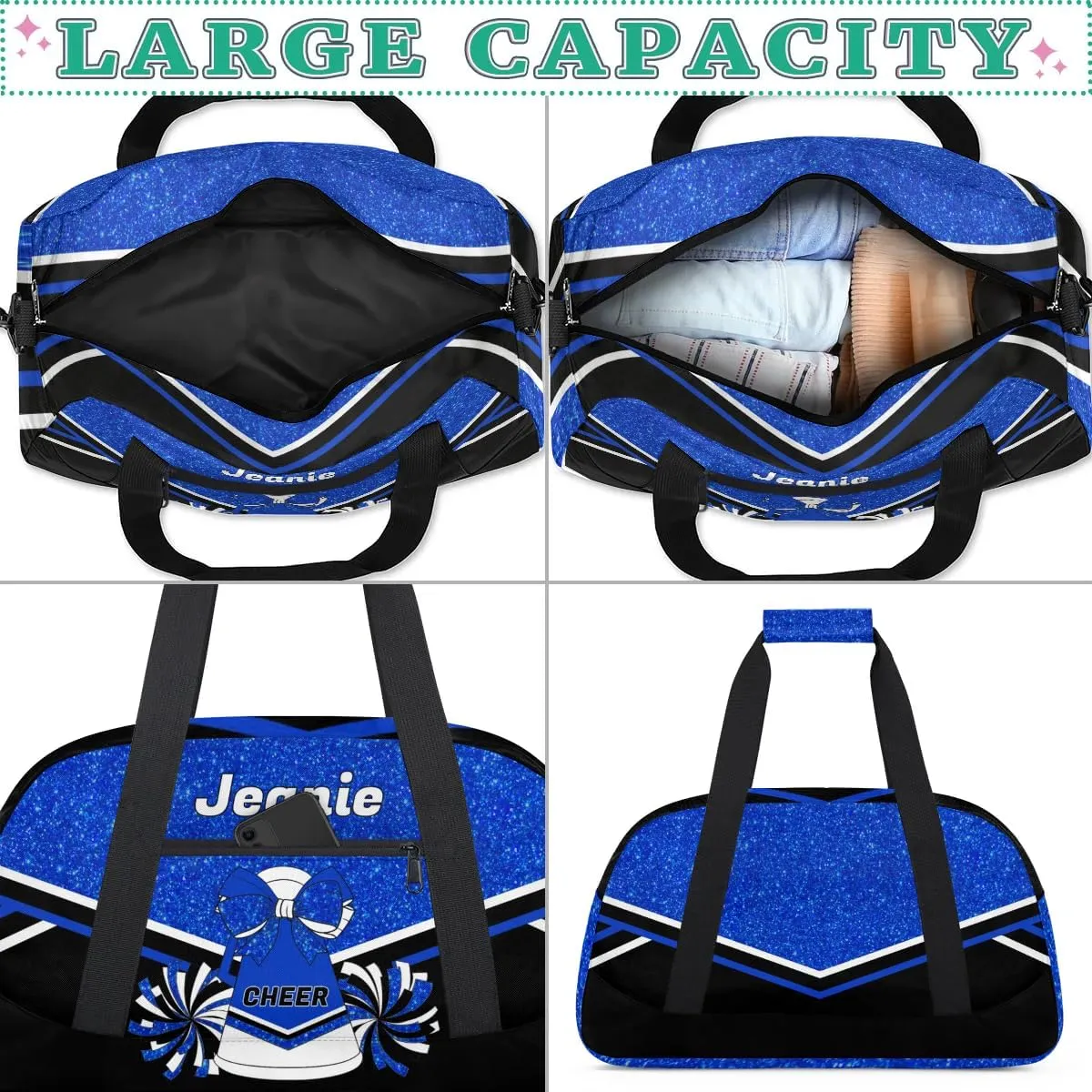Personalized Cheerleader Bag Cheer Duffel Bag Customized Cheerleaders Bag with Your Name Travel Overnight Bag Gym Bag, Blue