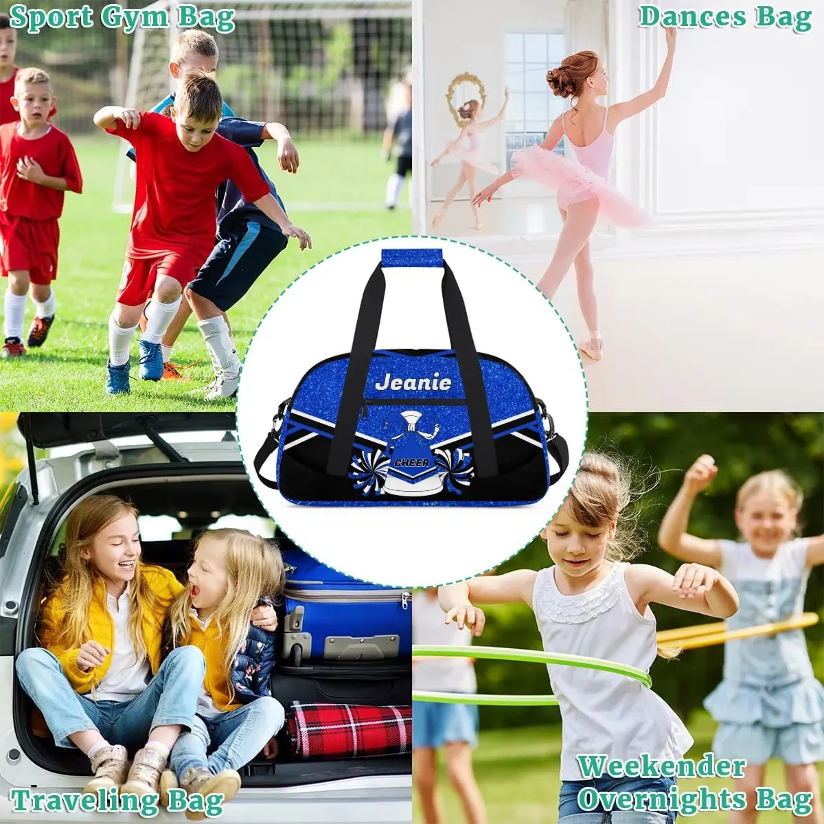 Personalized Cheerleader Bag Cheer Duffel Bag Customized Cheerleaders Bag with Your Name Travel Overnight Bag Gym Bag, Blue