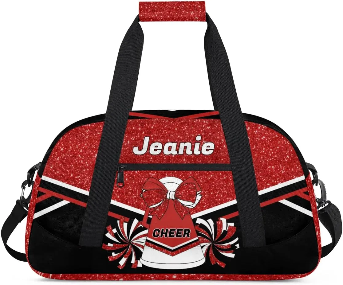 Personalized Cheerleader Bag Cheer Duffel Bag Customized Cheerleaders Bag with Your Name Travel Overnight Bag Gym Bag, Red
