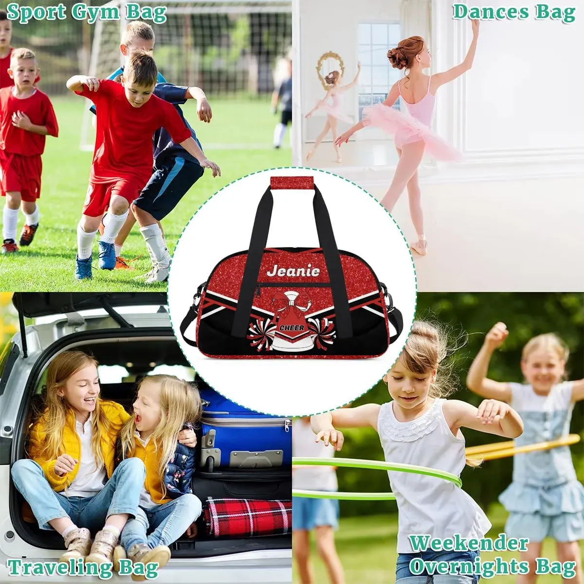 Personalized Cheerleader Bag Cheer Duffel Bag Customized Cheerleaders Bag with Your Name Travel Overnight Bag Gym Bag, Red