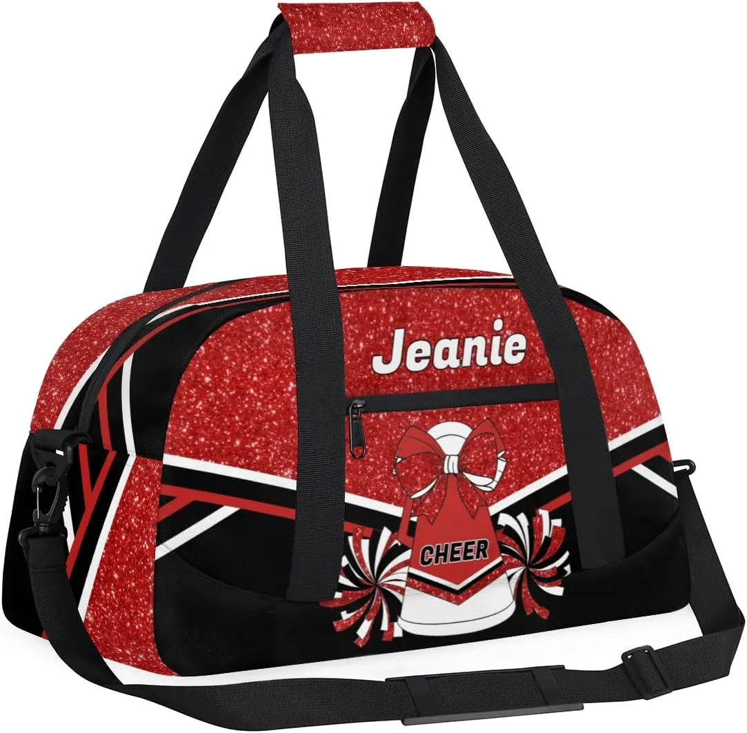 Personalized Cheerleader Bag Cheer Duffel Bag Customized Cheerleaders Bag with Your Name Travel Overnight Bag Gym Bag, Red
