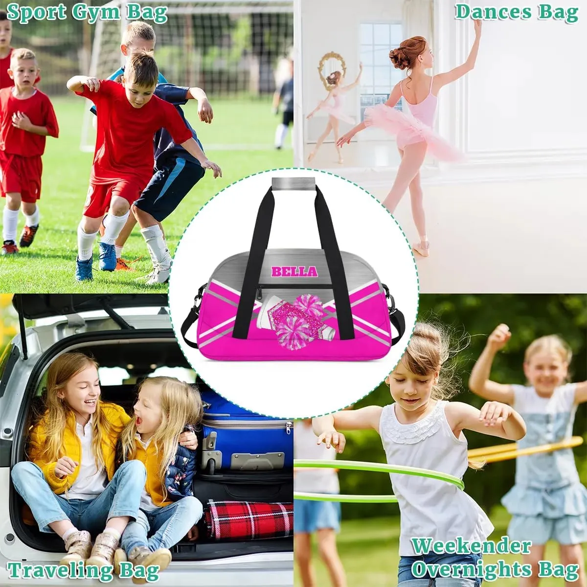 Personalized Cheerleader Bag Dance Bag for Girl, Custom Team Bag Gymnastics Bag Sport Duffel Bag, Weekender Bags Travel Duffel Bag for Cheer Team Pink Glitter Cheer