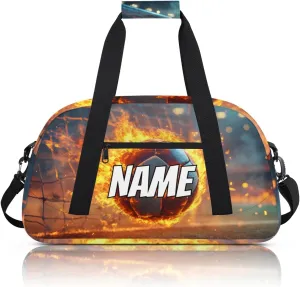 Personalized Custom Gym Bag for Women Men Carry on Flame Soccer Travel Duffel Tote Ball Sports Overnight Workout Weekender Bag