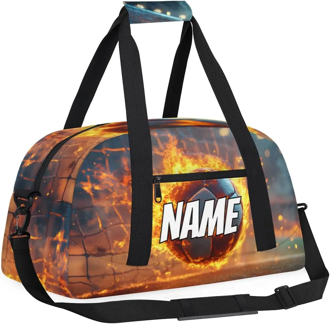 Personalized Custom Gym Bag for Women Men Carry on Flame Soccer Travel Duffel Tote Ball Sports Overnight Workout Weekender Bag