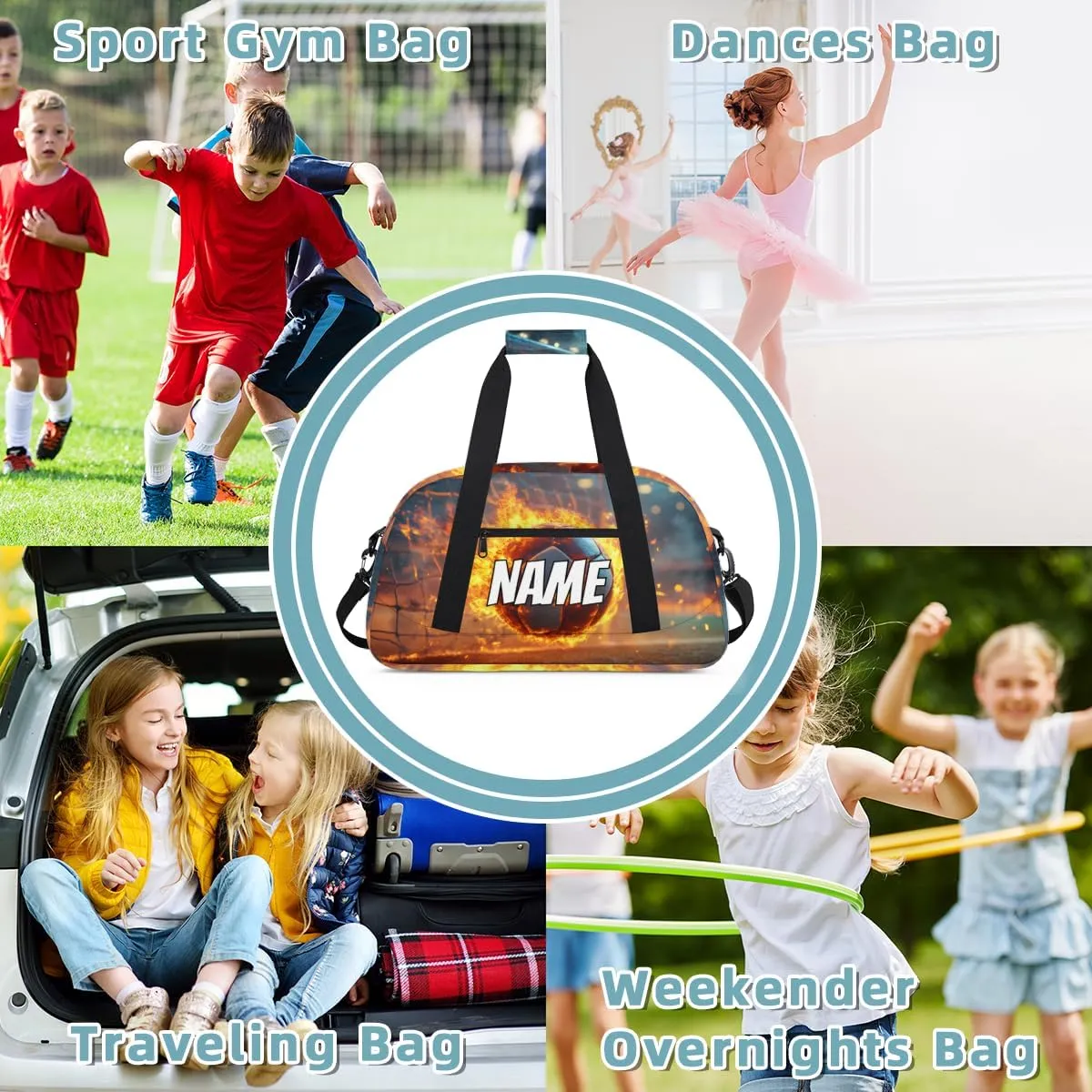 Personalized Custom Gym Bag for Women Men Carry on Flame Soccer Travel Duffel Tote Ball Sports Overnight Workout Weekender Bag