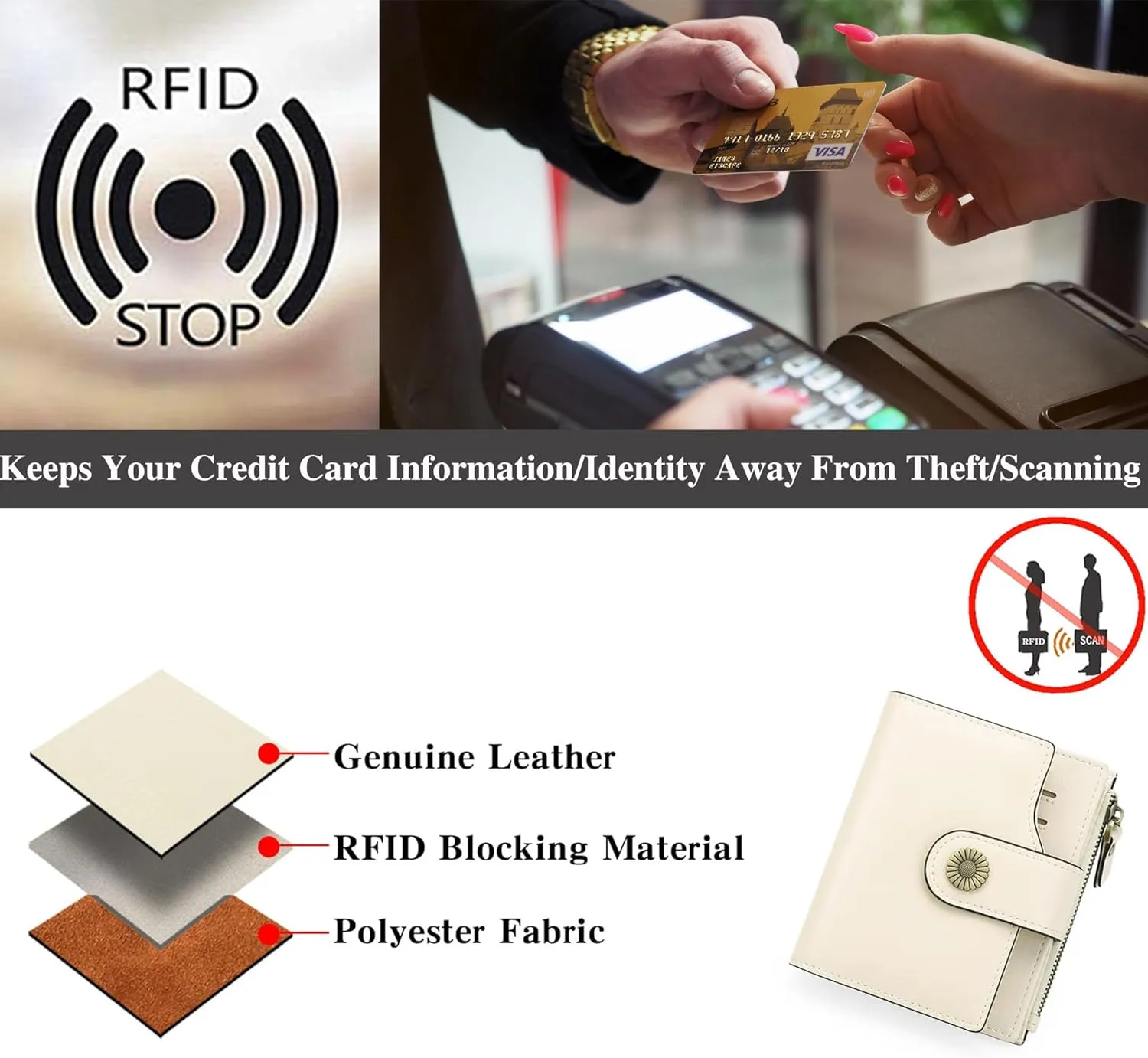 Personalized Customized Small Wallet,Engraved Name Leather Wallets Bifold Card Holder RFID Blocking with Zipper Coin Pocket Purse For Women (Wax-Beige)