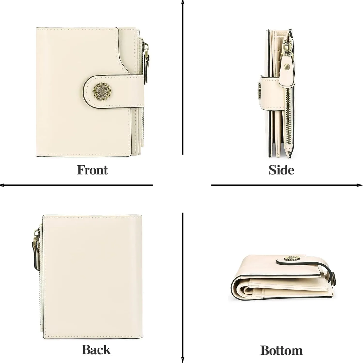 Personalized Customized Small Wallet,Engraved Name Leather Wallets Bifold Card Holder RFID Blocking with Zipper Coin Pocket Purse For Women (Wax-Beige)
