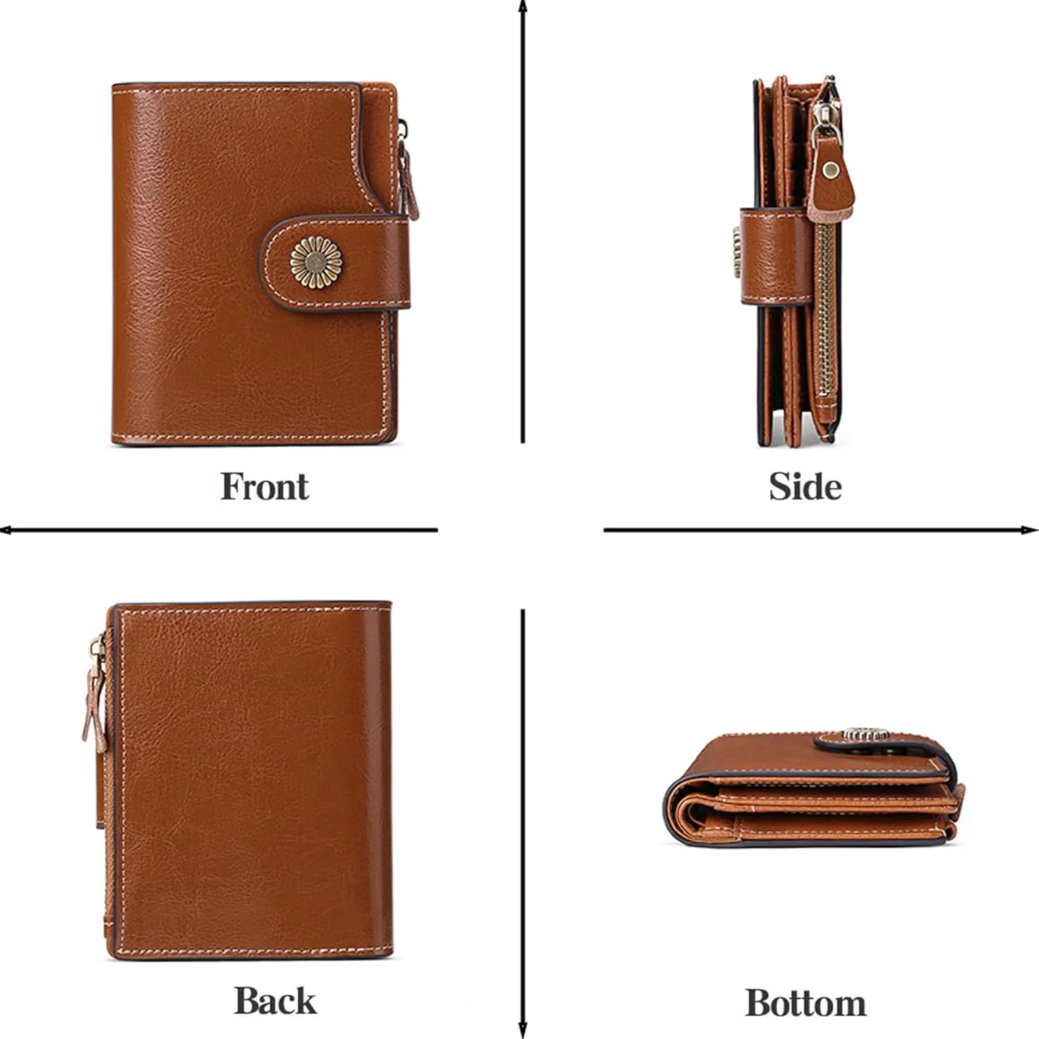Personalized Customized Small Wallet,Engraved Name Leather Wallets Bifold Card Holder RFID Blocking with Zipper Coin Pocket Purse For Women (Wax-Vintage Brown)